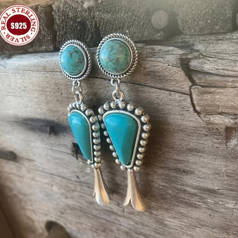 Women's 925 Silver Handmade Turquoise Earrings, Ethnic Style